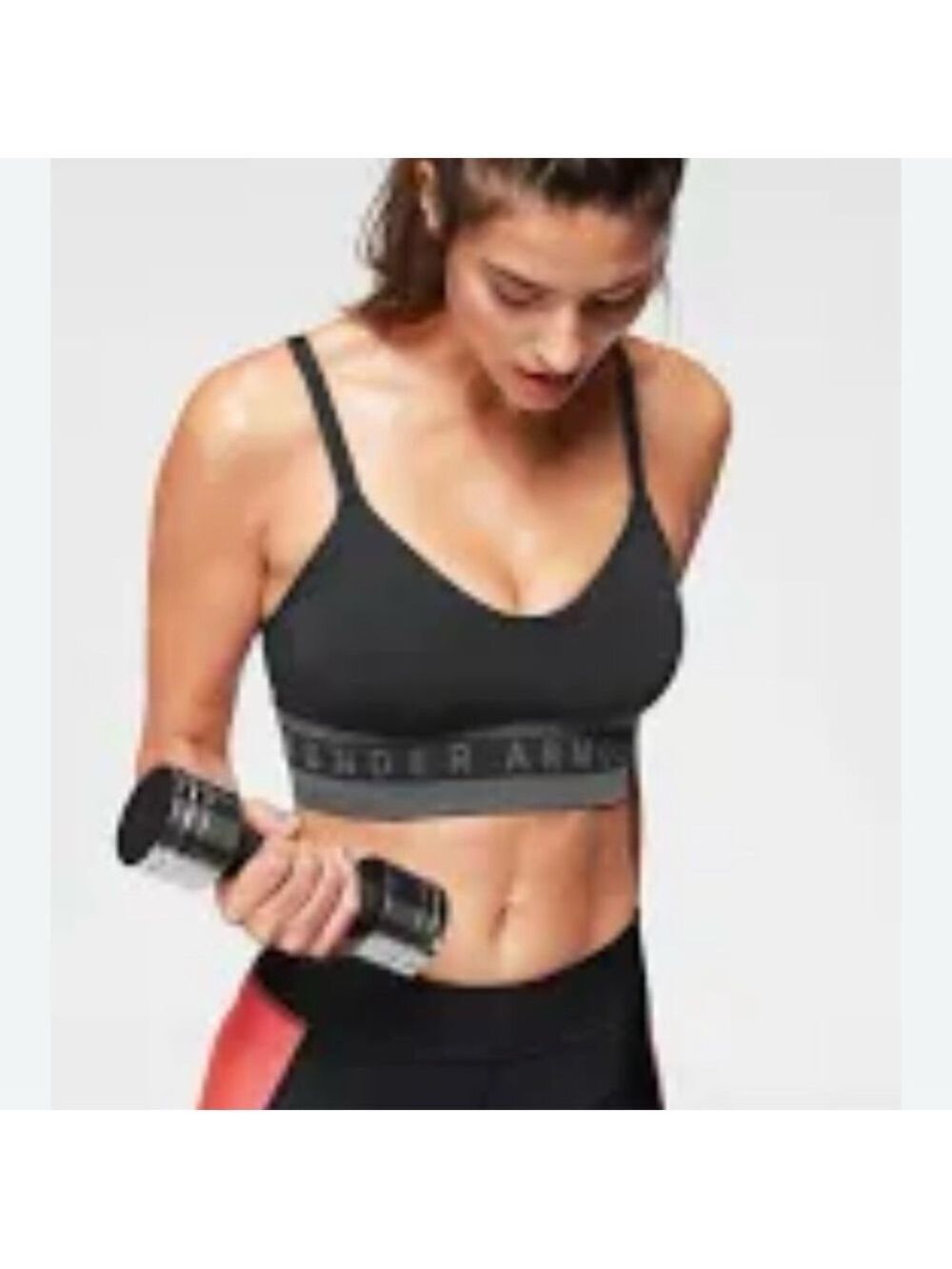 Neon Hot Pink and Black Under Armour Low Impact Seamless Longline Sports Bra XS - Picture 11 of 12